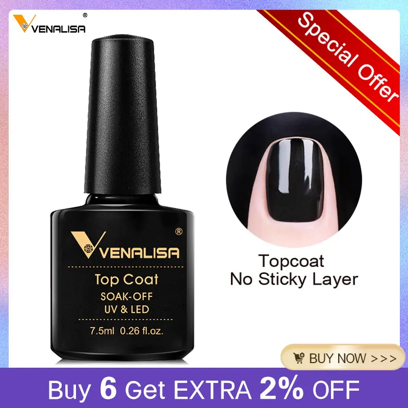 VENALISA Non Cleansing Topcoat Nail Art 7.5ml Soak off Base Coat Foundation No Wipe Top Coat Nail Gel Funny Bunny Gel Varnish