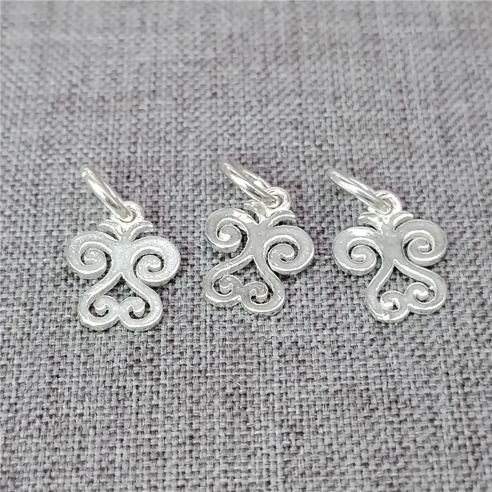 2pcs of 925 Sterling Silver Scrollwork Charms 2-Sided Ornamental Heart Pendant for Bracelet Necklace