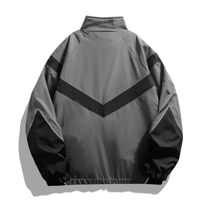 Plus Size Patchwork Jacket Unisex Zipper Stand Up Collar Windproof High Street Outdoor Casual Sports Overcoat Winter Coat L-4XL