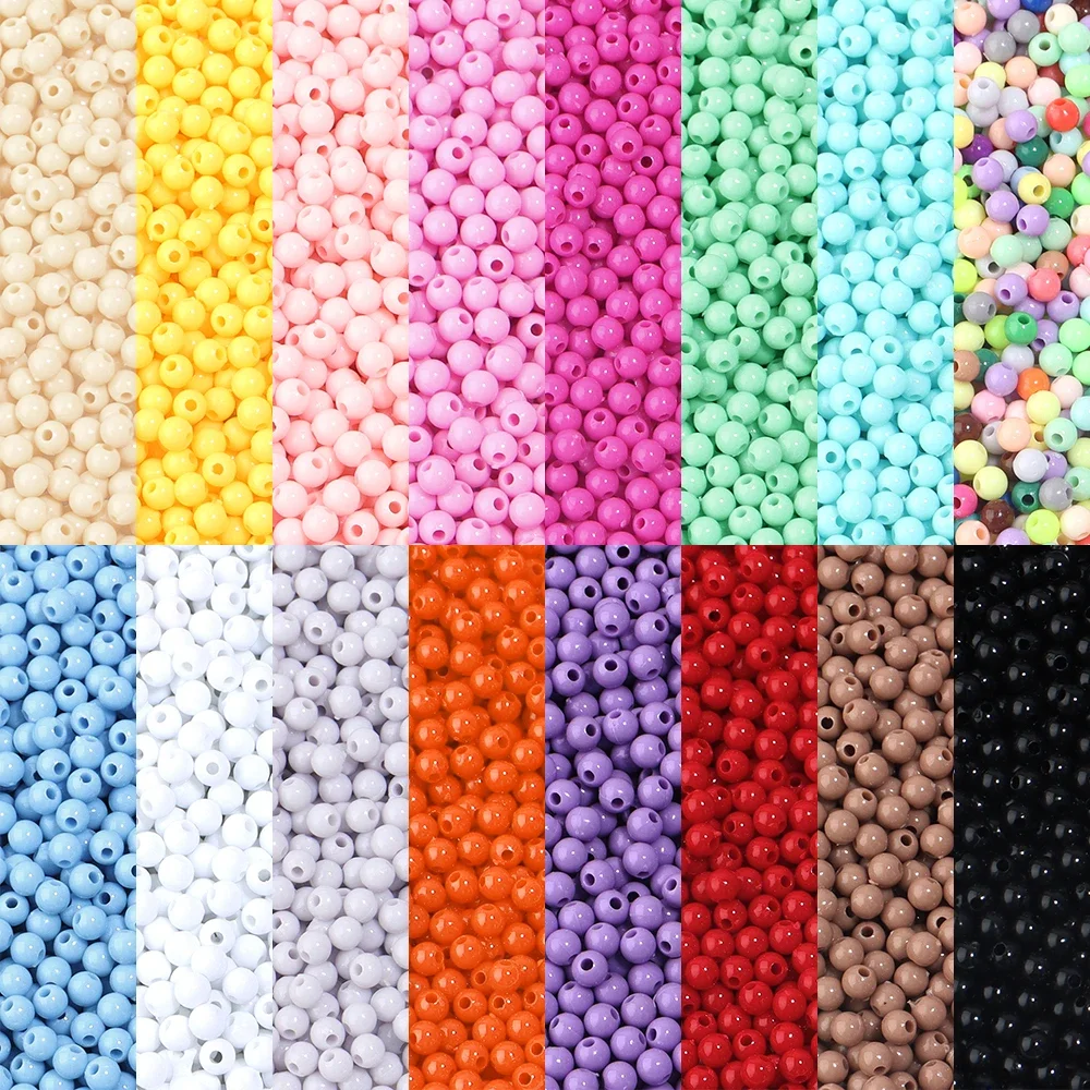 1000 sztuk/partia 4mm koraliki akrylowe Mini okrągłe kolorowe koraliki dystansowe do tworzenia DIY biżuteria bransoletka naszyjnik akcesoria do rękodzieła — zdjęcie 2