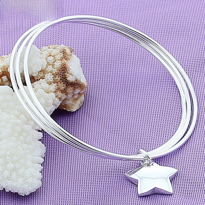 DOTEFFIL 925 Sterling Silver trzy kółko gwiazda bransoletka bransoletka dla kobiety ślub zaręczyny moda urok Party biżuteria — zdjęcie 2