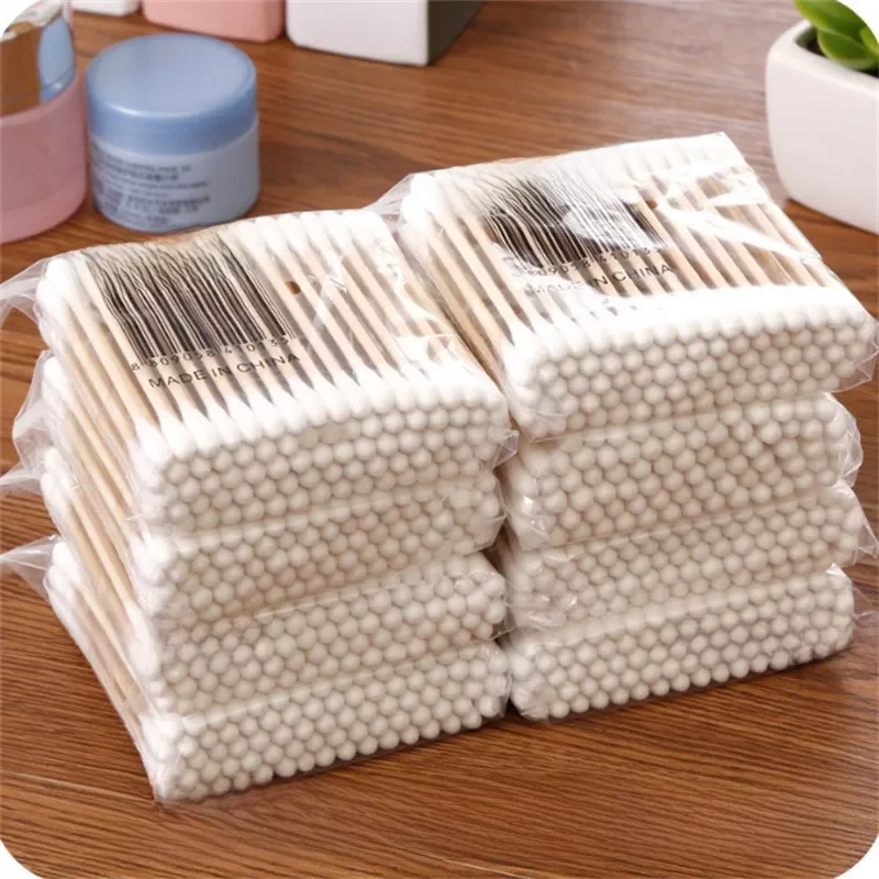 Double Head Cotton Buds para Mulheres, Cotonete para Varas de Madeira, Limpeza de Orelhas Nariz,