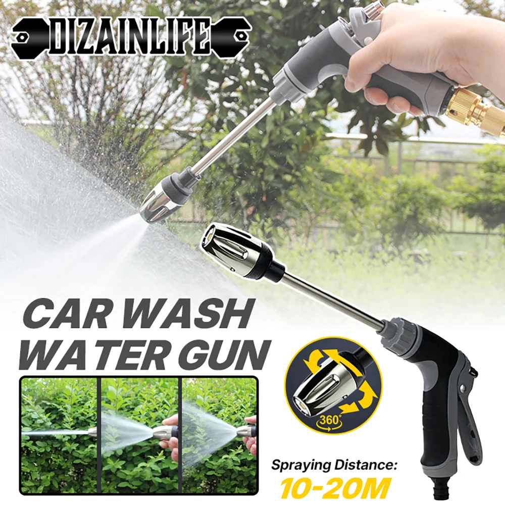 

3 Spray Modes High-Pressure Car Wash Water Gun Household Alloy Long Pole Rubber Handle Watering Tools Metal Extension Wrapped