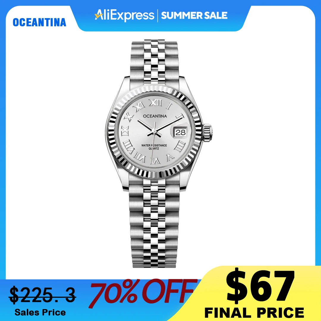 

Oceantina Qaurtz Наручные часы Элитный бренд Женские часы Godinniki Date Window Водостойкий 5-звенный браслет OT97