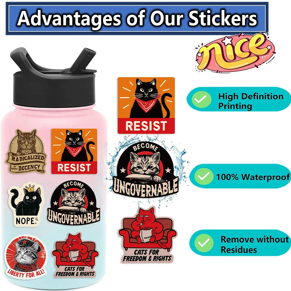 50/100 Stück Widerstands-Aufkleber, schwarzes Kätzchen-Schild, PVC-Aufkleber-Set, DIY, Skateboard, Motorrad, Koffer, Schreibwaren, Aufkleber, Dekor – Detail 6