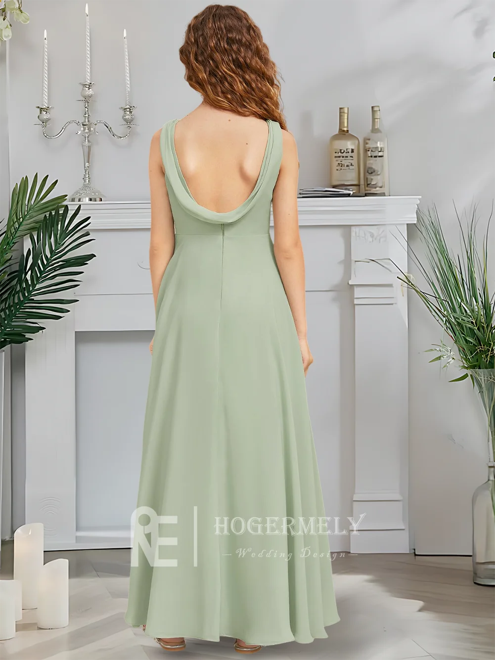 

A A-Line Junior Bridesmaid Dress Kids Celadon Flower Girl Dress Scoop Floor-Length Chiffon Garden Gala Wedding Party