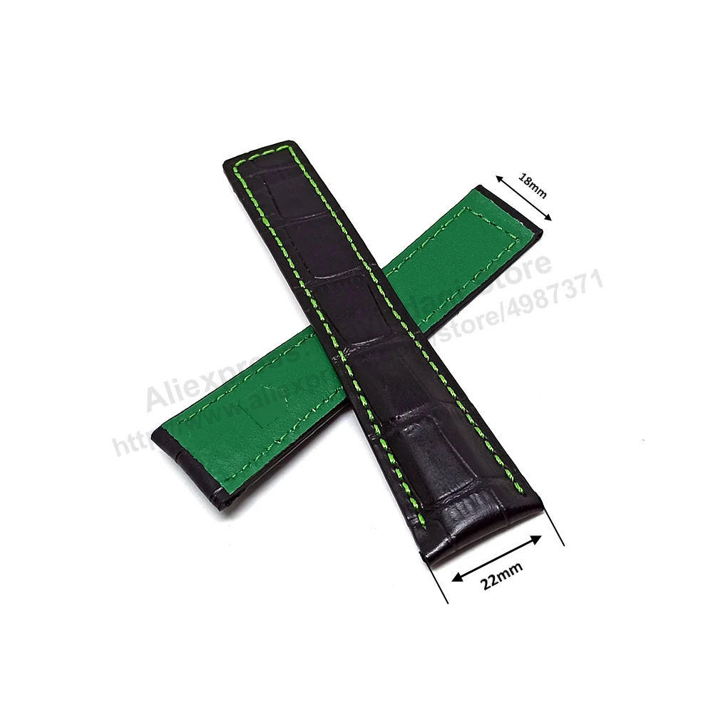 

22mm Black Genuine Leather on Green Stitched Replacement Watch Band Strap Fits with Tag Heuer Carrera , Monaco