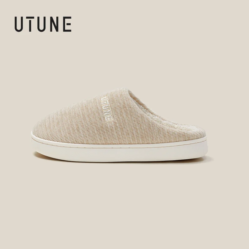 UTUNE Women’s Winter High-End Striped Knitted Slippers, Cozy Plush with TPR Anti-Slip Sole – Durable & Fashionable Home Footwear