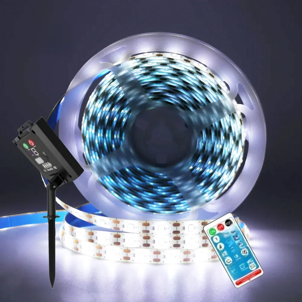 Bande lumineuse solaire LED 5V, télécommande 2835 60 LED, bande lumineuse Flexible, étanche, blanc chaud, 0.5m, 1m, 2m, 5m, décoration de jardin