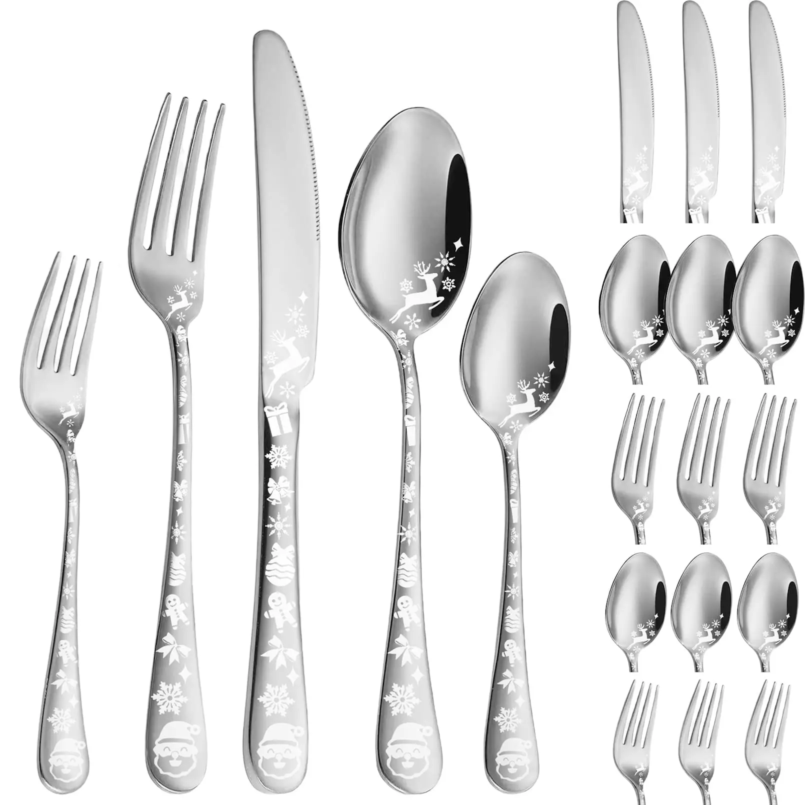 Weihnachtliches Besteckset, 20-teiliges Edelstahl-Besteckset, Küchenutensilien-Set für 4 Personen, Tafelbesteck-Set für Zuhause und Restaurant, Spülmaschinenfest