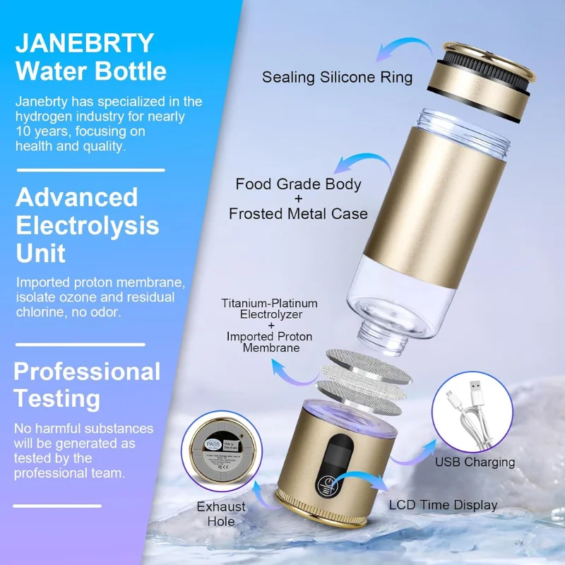 Molecular H2 Hydrogen Water Bottle SPE PEM Tech 8000PPB High Concentration Portable Hydrogen Water Ionizer Maker CE