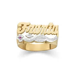 Custom 3D Double Color Name Ring With Birthstone Handcrafted Rings Design Personalized Diamond Cut Letter Finger Ring For Men