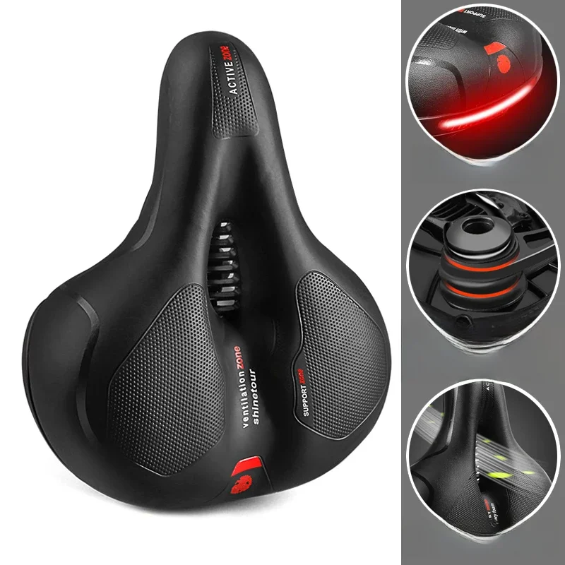 AliExpress Hollow Breathable Bicycle Saddle with Taillight Mountain Cushion Bicycle Big Butt Widened Soft