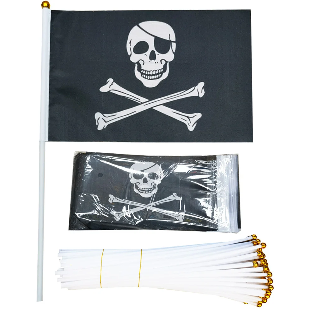 24 Pieces Skull and Cross Crossbones Jolly Roger Pirates Hand Flag Pirates Waving Flags Stick Flag Small Mini Hand Held Flags