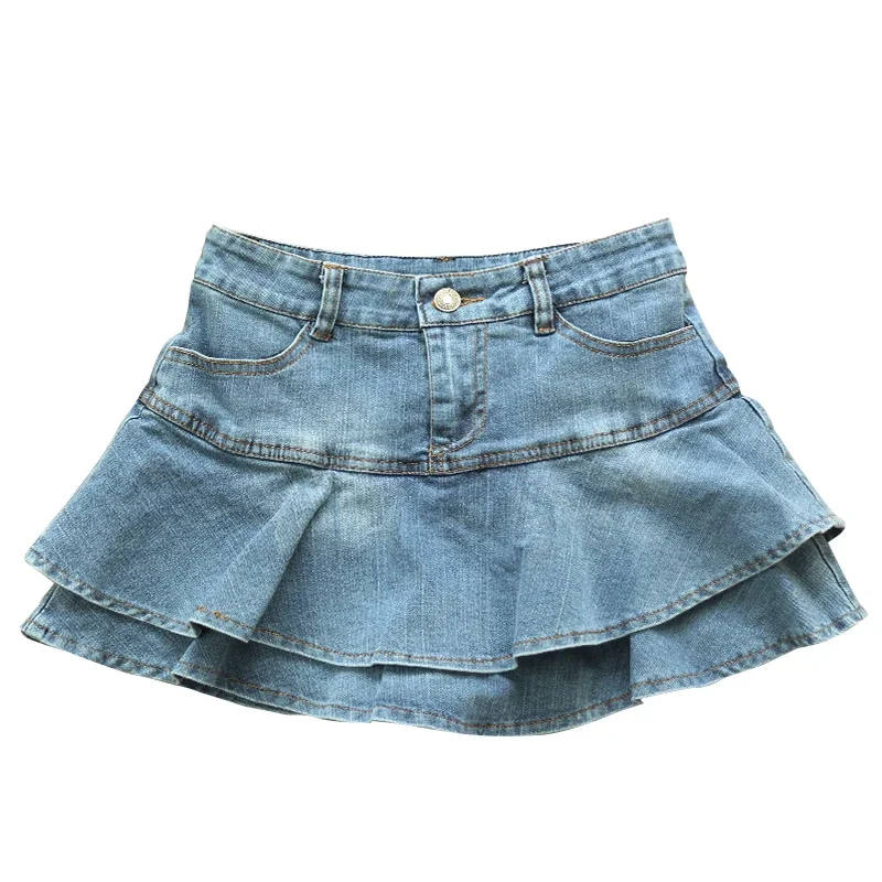 Ruffle Pleated Shorts Skirts Women 2023 Summer Low Waist A Line Y2K Denim Skirt Mini Short Jeans Skirts Outdoor Sex Skirt Woman — zdjęcie 2