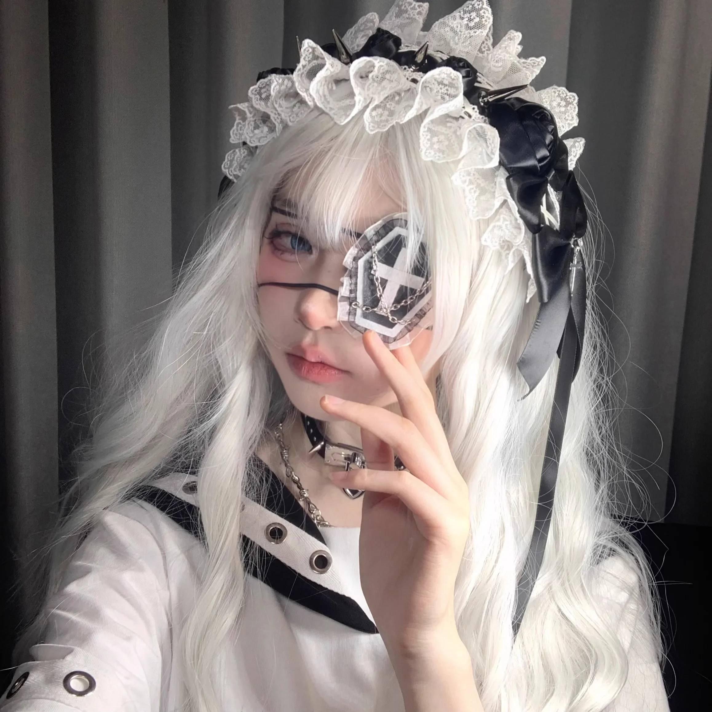 Lolita Anime maska ​​na oczy wygodna przepaska na oko gotycka ciemna czerń regulowane rekwizyty do oczu Halloween Cosplay akcesoria na imprezę tematyczną — zdjęcie 2
