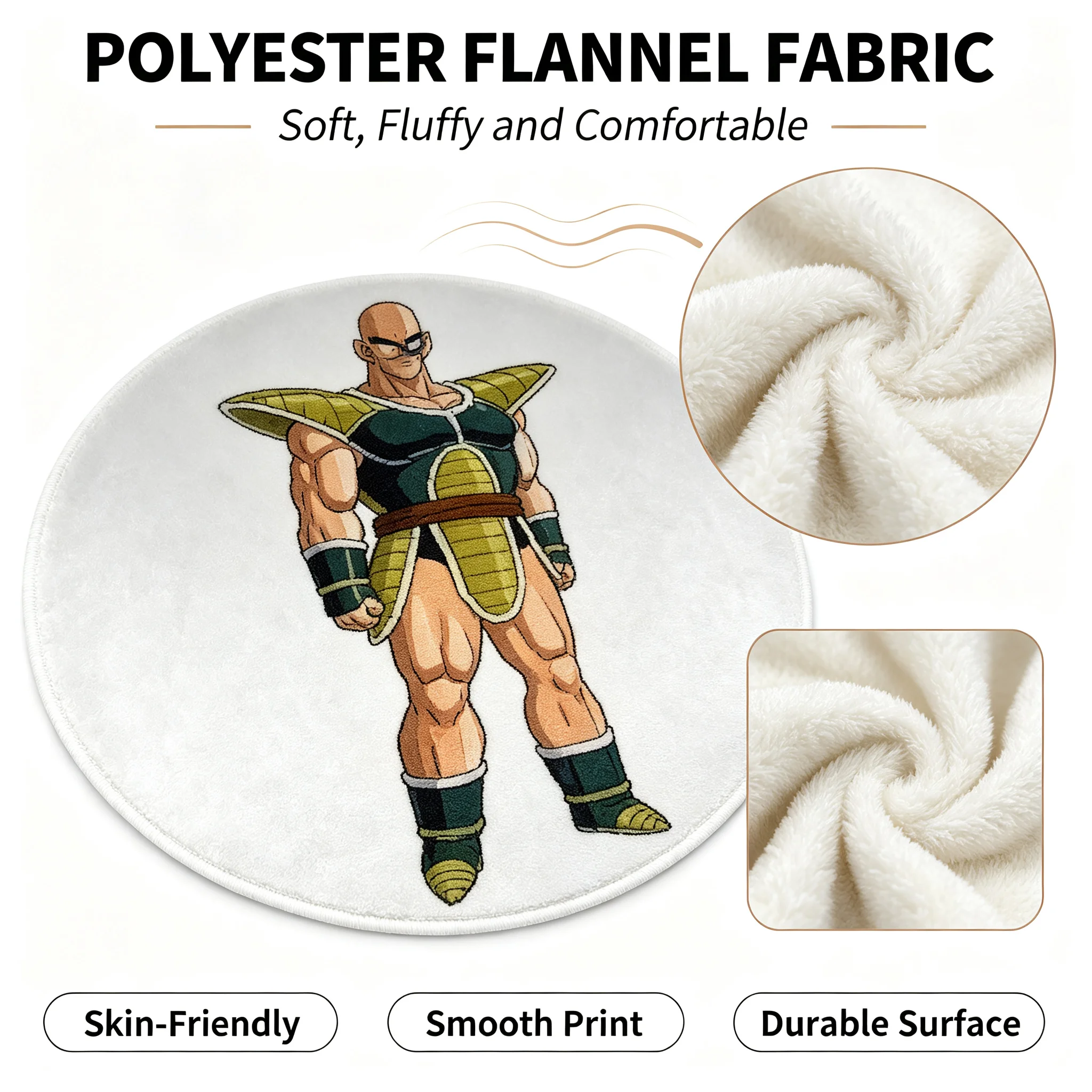 Dragon Ball Nappa Anime Round Floor Mat Soft Polyester Flannel Non‑Slip Carpet 80×80cm Anti‑Slip Round Rug for Bedroom Living Room Gaming Room Home Decor Anime Fan Collectible Gift