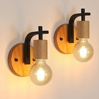 2 Pack Indoor Wall Lights ,Vintage Wood Wall Sconces Lights,E27 Industrial Black Wall Lamp for Hallway,Stairs(Without Bulb)