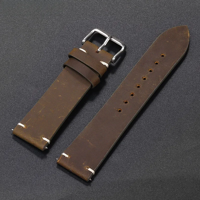 Skórzany pasek do zegarka w stylu vintage 18mm 19mm 20mm 21mm 22mm ręcznie szyty pasek ze skóry bydlęcej dla Omega dla Seiko Smartwatch opaska na nadgarstek — zdjęcie 2