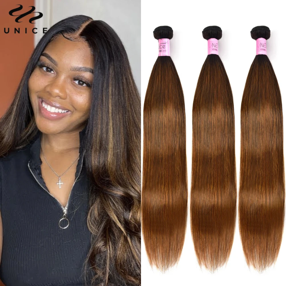 

Unice Brown Balayage Straight Human Hair Bundles 3PCS Deal 100% Human Hair Sew In Weaves Ombre Human Hair Quick Weaves