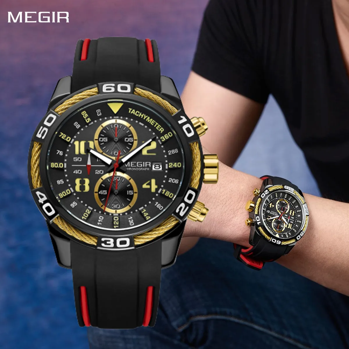 

MEGIR Fashion Sports Watches for Mens Luxury Quartz Casual Wristwatch Relogio Masculino Man Chronograph Silicone Strap Clock