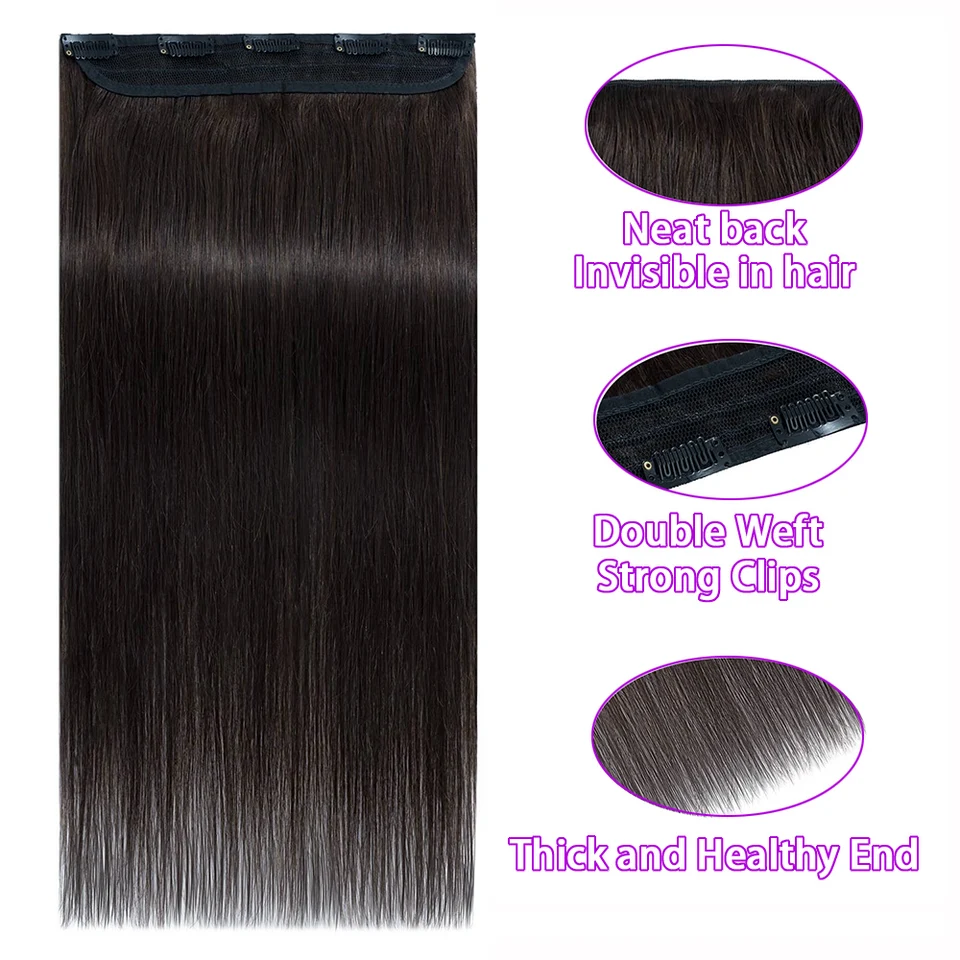 Extensión de cabello humano vietnamita con clip, una pieza, lacia, 16-26 pulgadas, color natural 5