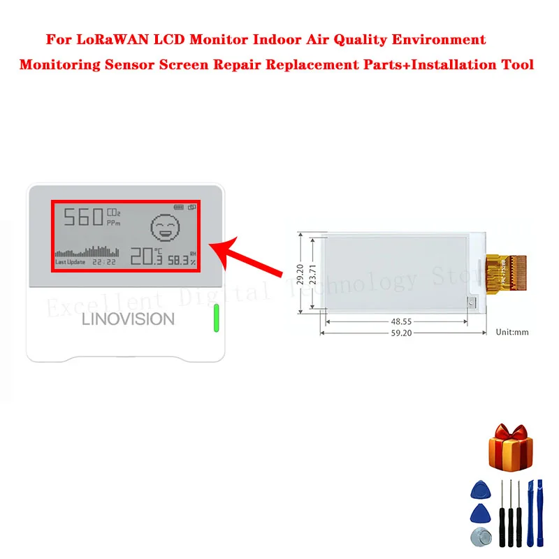 For LoRaWAN LCD Monitor Indoor Air Quality Environment Monitoring Sensor Screen Repair Replacement Parts+Installation Tool