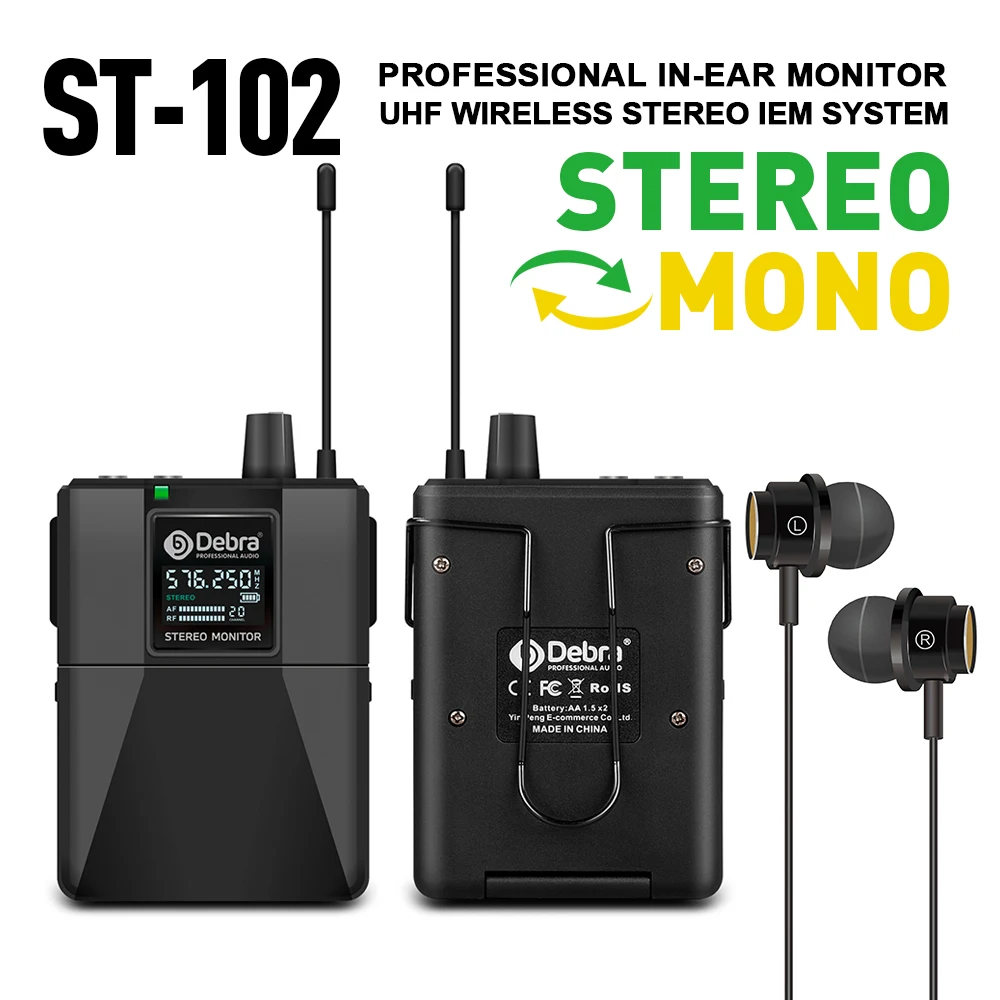 Debra Audio Receiver for ST-102 Stereo Wireless In-Ear Monitor System for Professional Stage recording studio drummer instrument