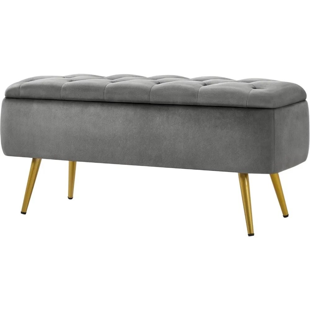 

Velvet Footrest Ottomans, 42 Inch Ottomans with Gold Legs, Window Ottoman for Living Room Bedroom Entryway