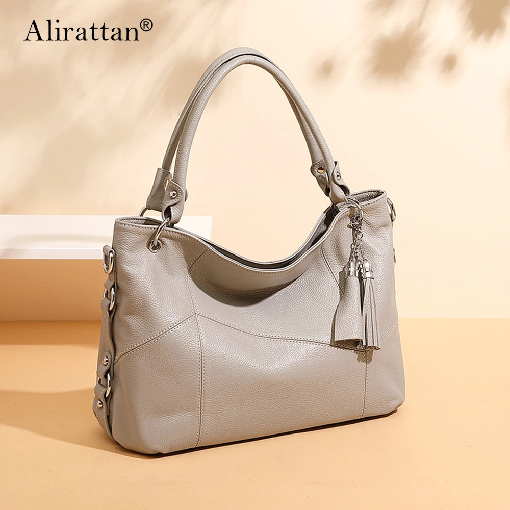 

Alirattan Women Genuine Leather Handbag Design Large Capacity High Quality Shoulder Messenger Bag Fashion Travel Shopping Bag