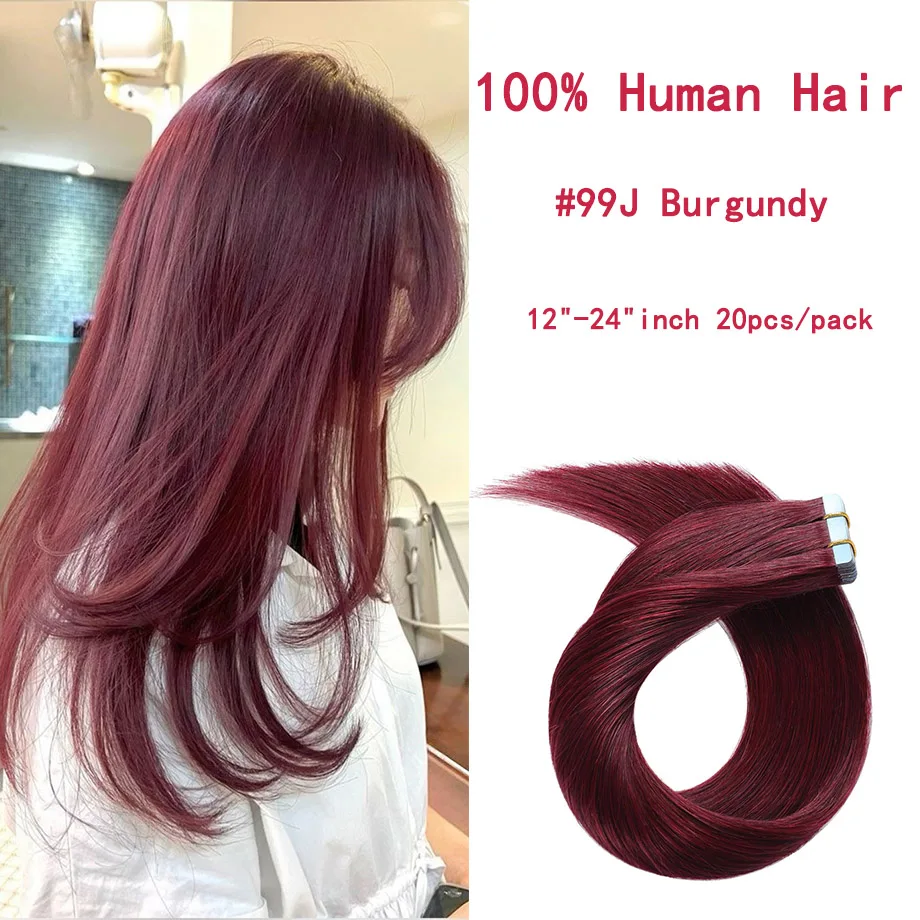 

Tape in Hair Extensions Burgundy For Women Hair Extension Seamless Tape Skin Weft Real Human 100% Remy Hair Extension 20pcs/pack