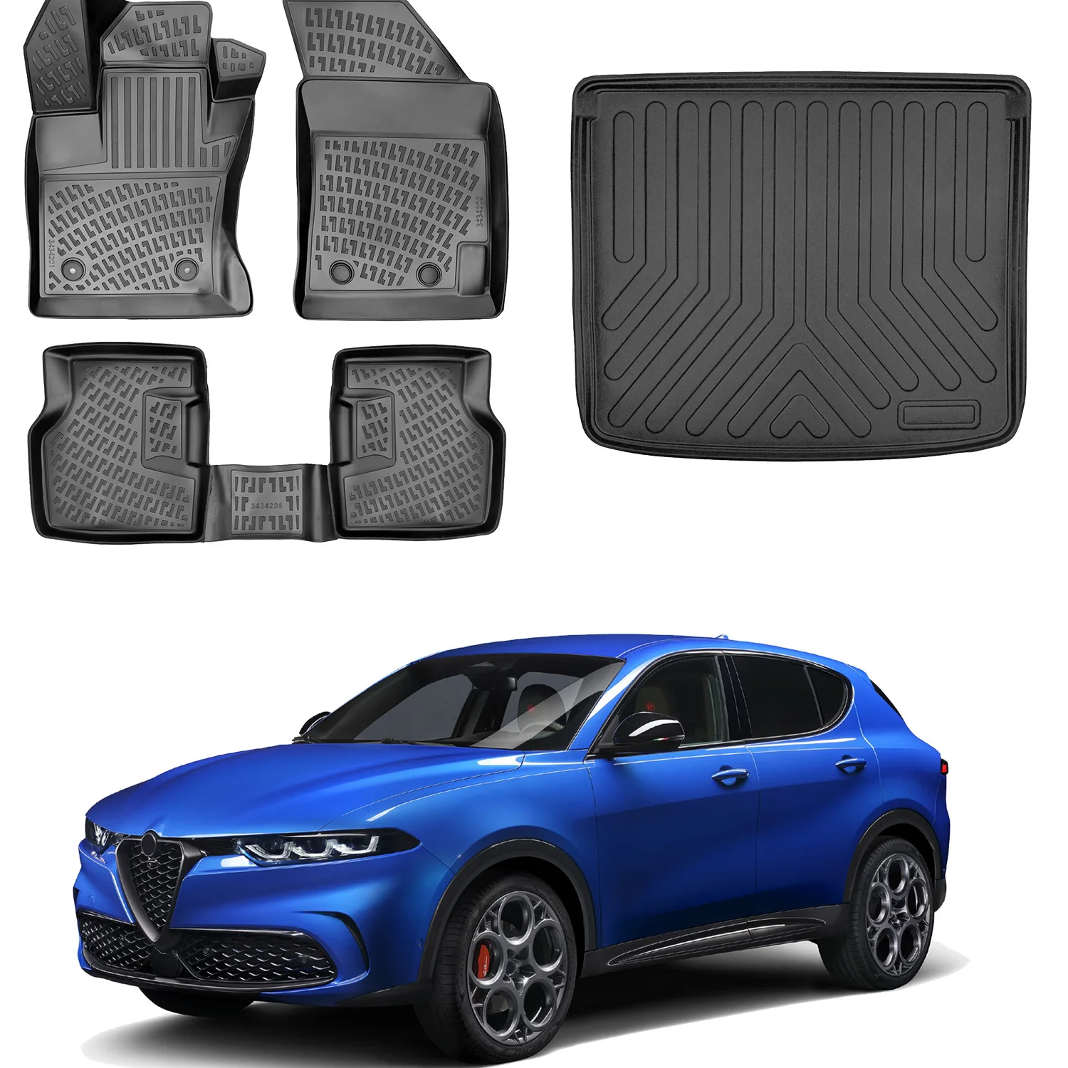 Floor Mats + Cargo Trunk Liner Fits Alfa Romeo Tonale 2022-2024 Set - All Weather Maximum Coverage - Water Resistance