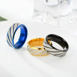 8Mm Fashion Frosted Wave Carved Matter Knuckle Ring For Men Blue Stainless Steel Wheel Twill Male Ring Jewelryanillo Hombre