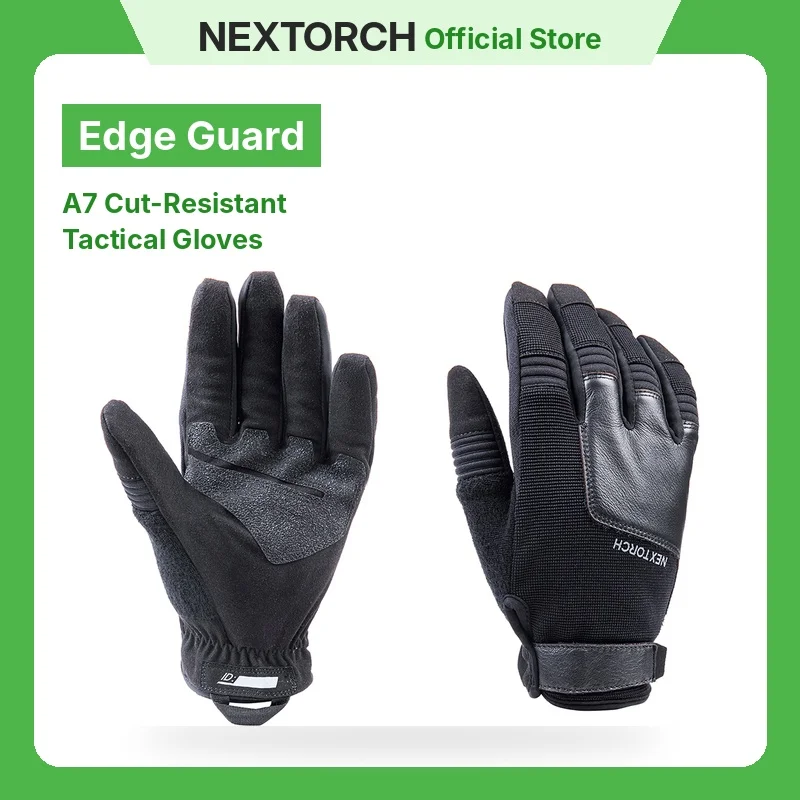NEXTORCH Edge Guard Cut Resistant Gloves for Men, A7 Anti-Cut Tactical Military Gloves Black Touchscreen Cowhide Work Gloves