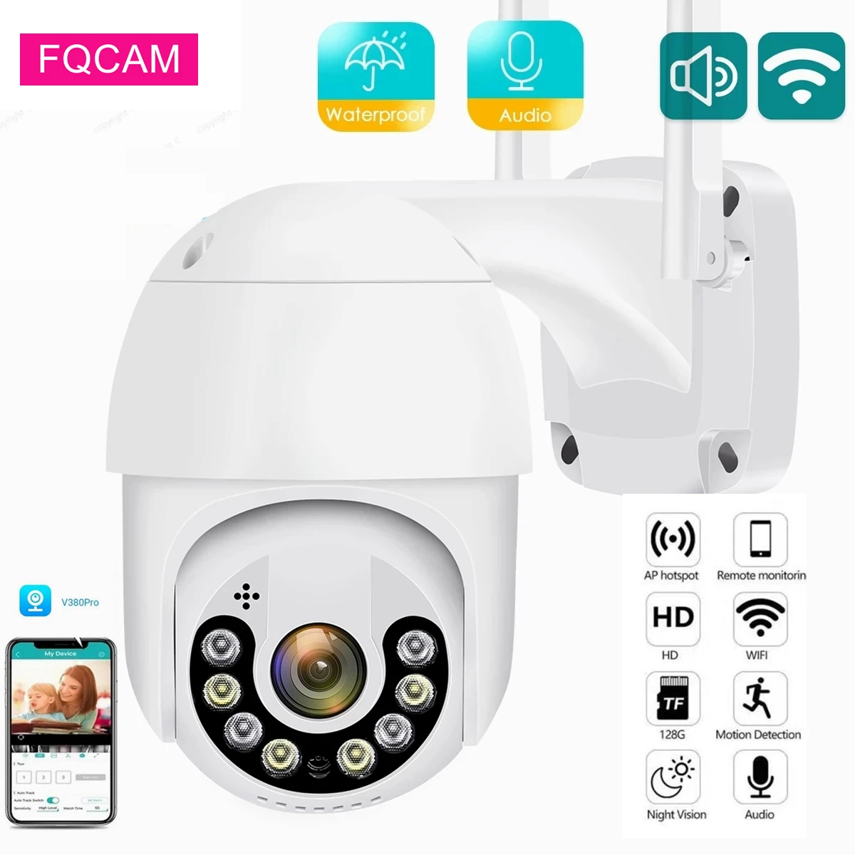 

V380 Pro WIFI Outdoor IP Camera 3MP Waterproof Smart Home Two Ways AUDIO Waterproof Outdoor Dome Wireless IP Camera 20M IR