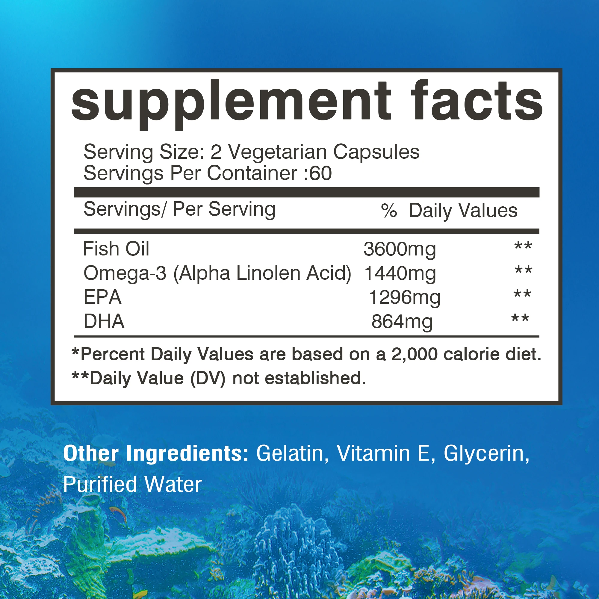 Omega-3 Fish Oil - Rich in EPA, DHA -  Support Brain & Cardiovascular & Skin Health, Antioxidant & Improve Memory - 120 Capsules