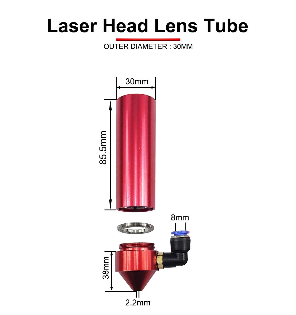 Hunst co2 laser kopf linsen rohr & luftdüse außen durchmesser 30mm für linsendurchmesser 25 fl 50.8/63,5mm für co2 lasers chneide maschine – Detail 2