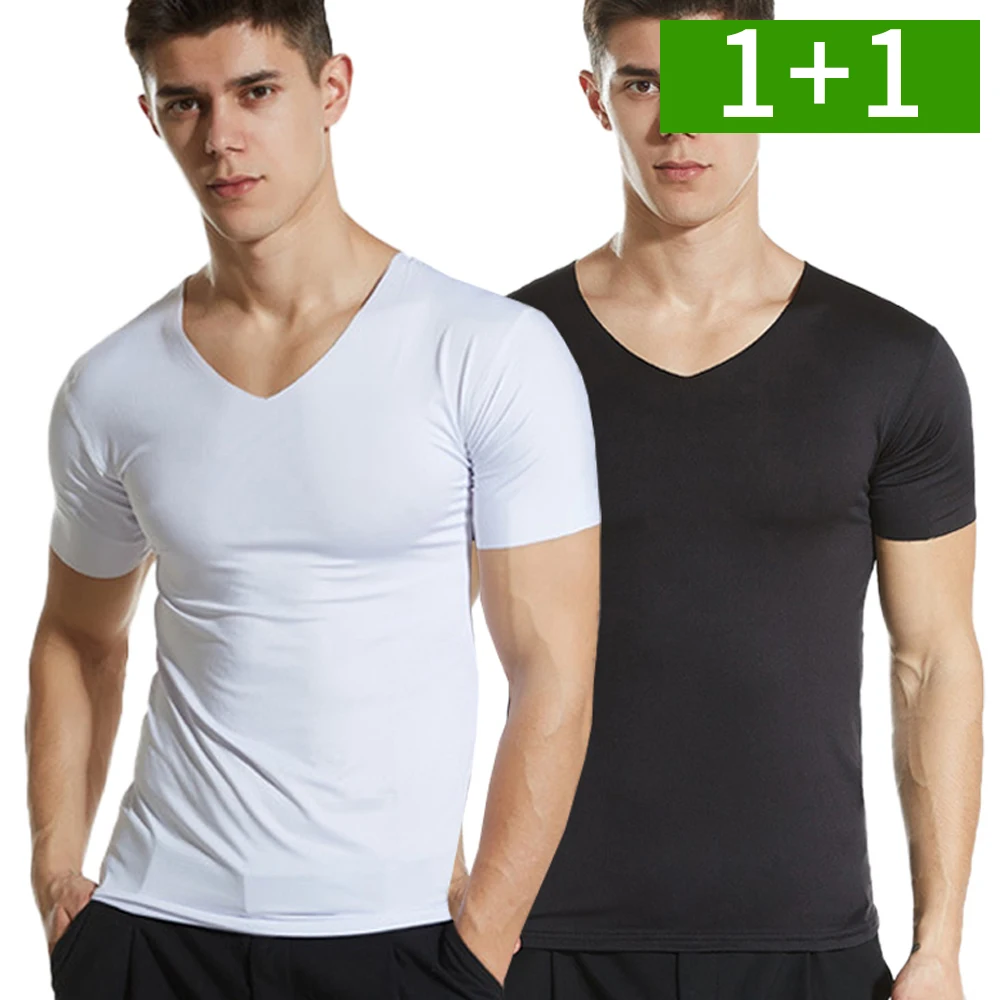 1 + 1 2XL ~ 5XL Men's Cold Cooling Half-sleeved T-Shirt Spring Summer Big Size Slim-fit Muge Men's Half-sleeved Tties