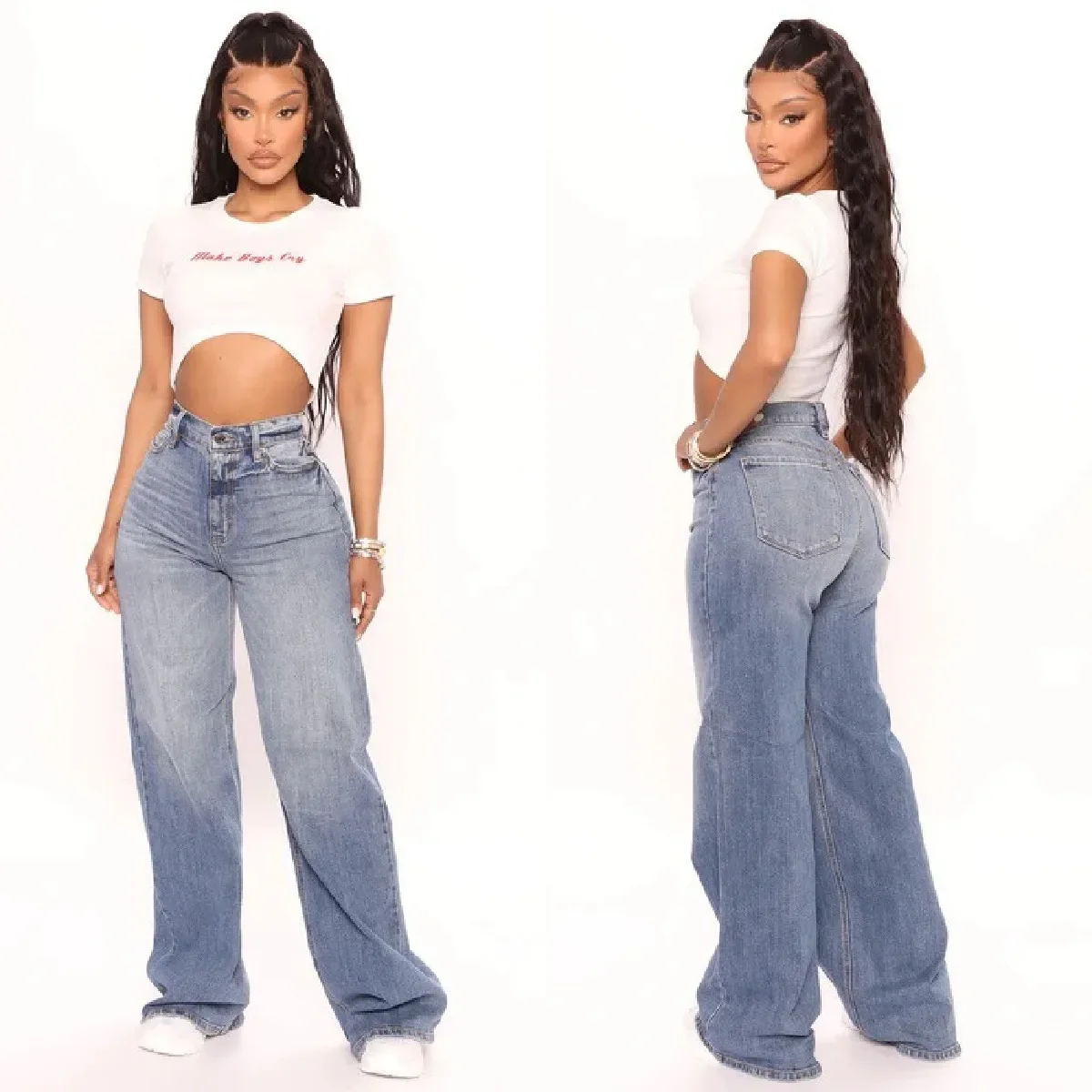 2022 New Y2K High Waist Baggy Jeans For Women Fashion Loose Denim Wide Leg Pants Casual Female Clothing XS-XL Drop Shipping — zdjęcie 2