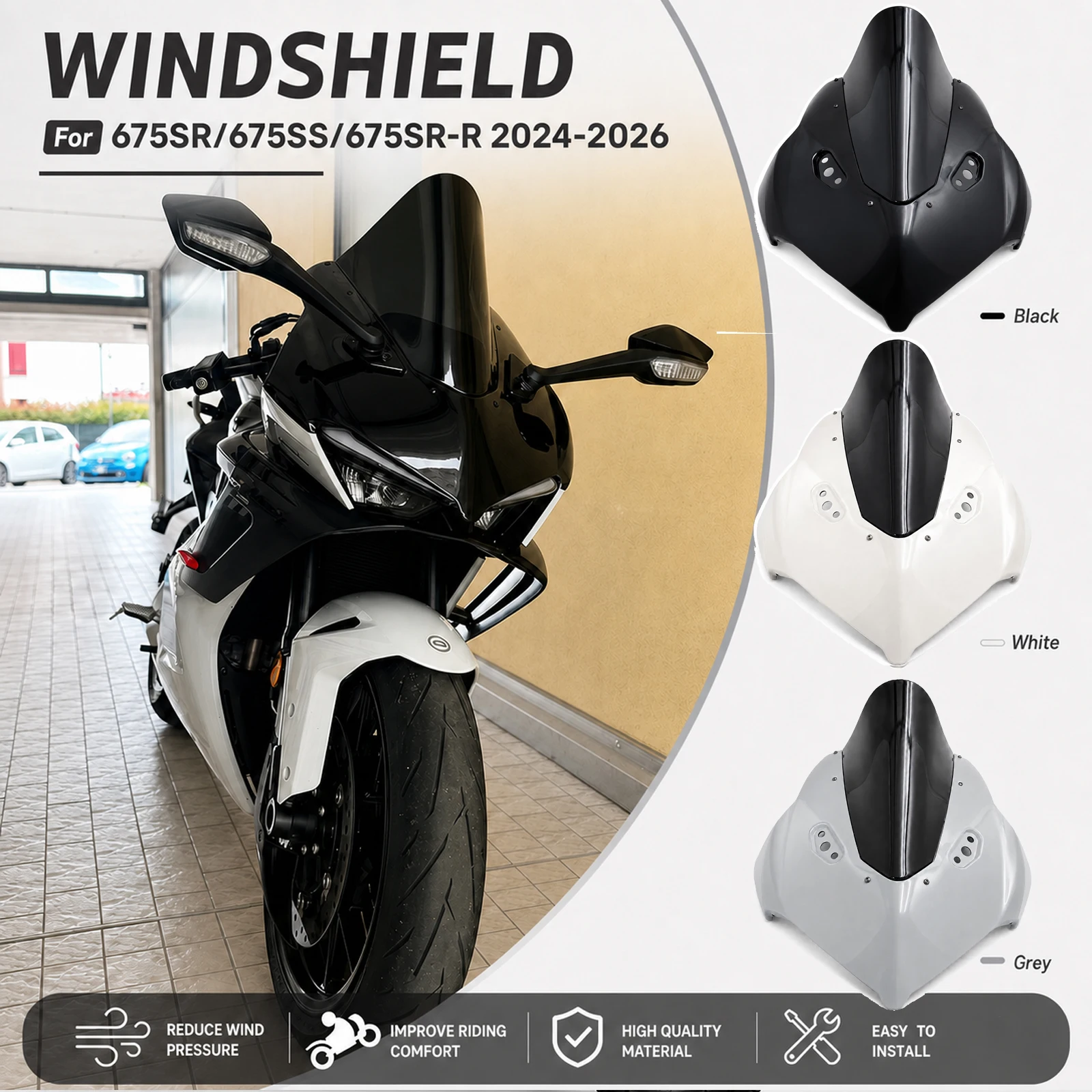 For CFMOTO CF675SR CF 675 SR SS SRR 2024- Windshield Competitive Retrofit New High Split Front Windshield Retrofit Motorcycle
