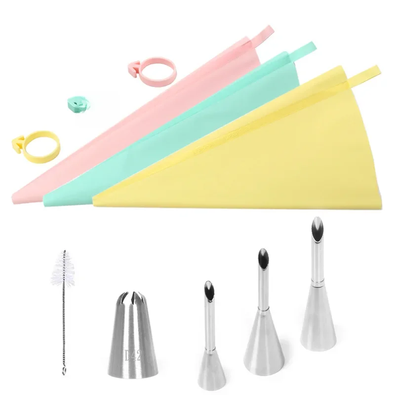 Poche à douille en silicone réutilisable pour glaçage de gâteau bouffant, accessoire de cuisine pour crème, Chi, DIY