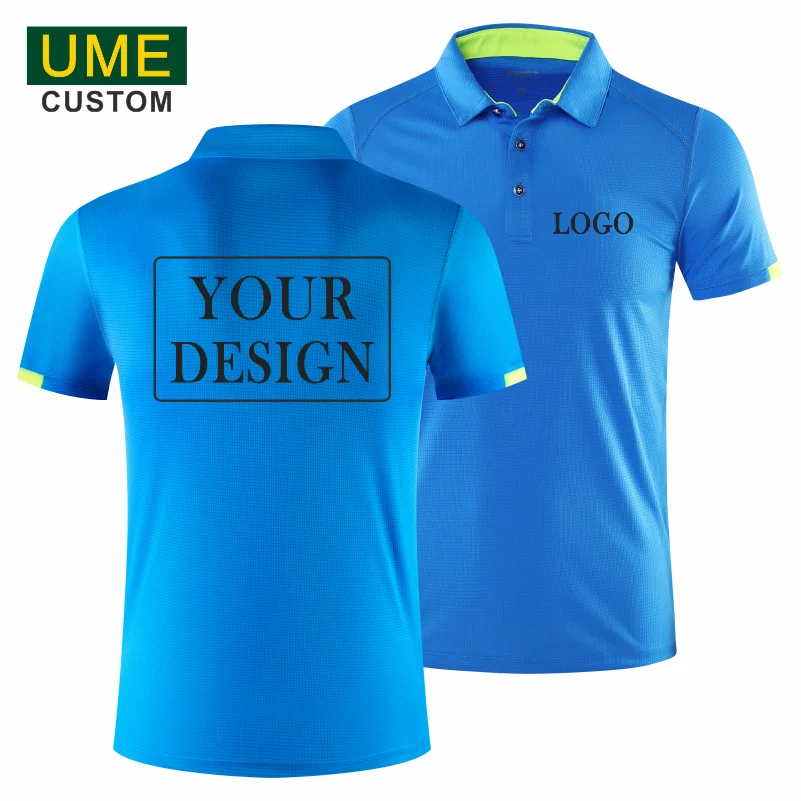 Polo esportivo de secagem rápida, design personalizado, logotipo da marca da empresa, bordado estampado, lapela respirável, manga curta, verão