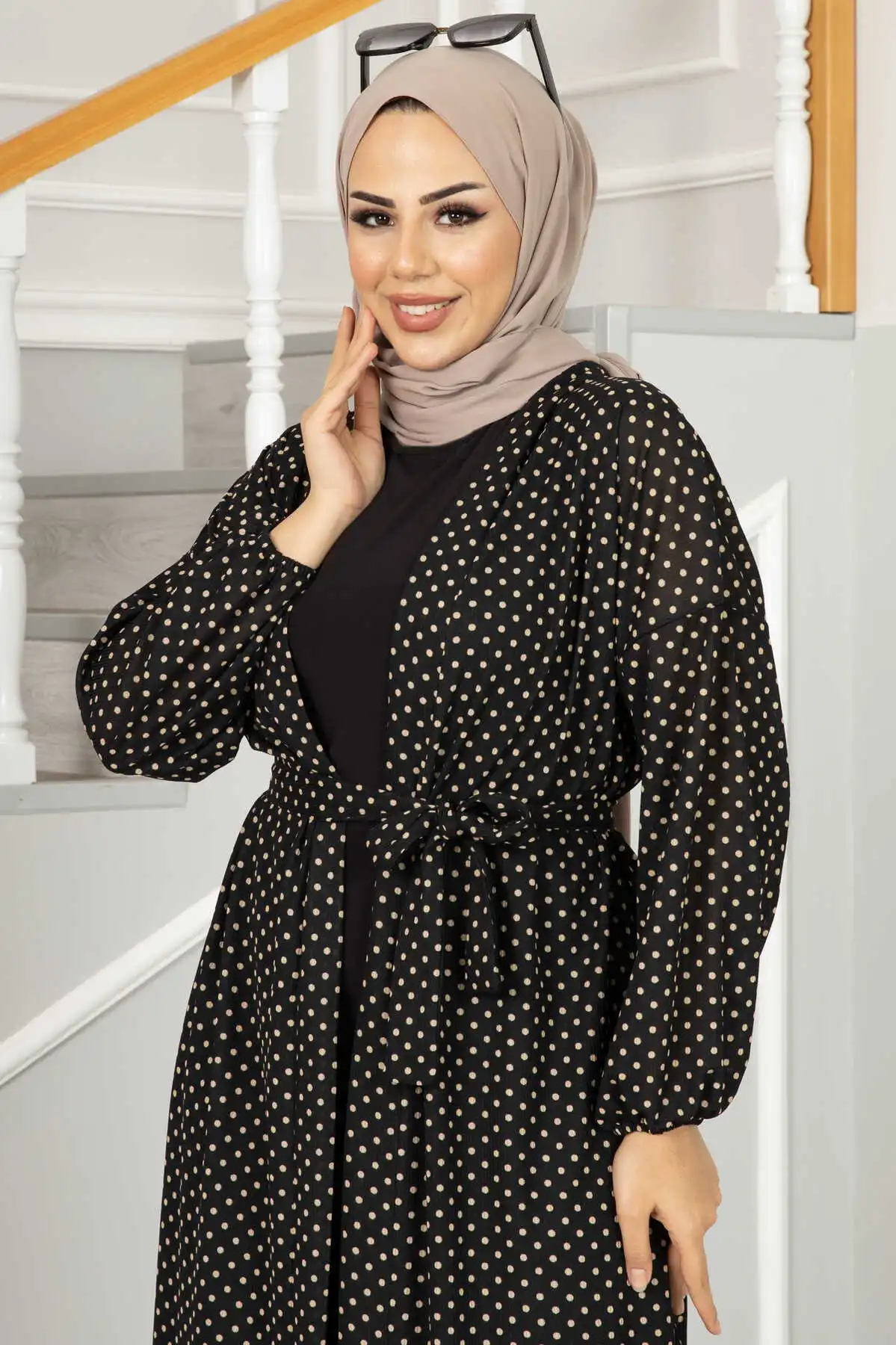 Women Abaya Polka Dot Patterned Kimono Dubai Ramadan Muslim Robe One Piece Sleeve Long Prayer Hijab Dress Niqab Islam Dubai Soli