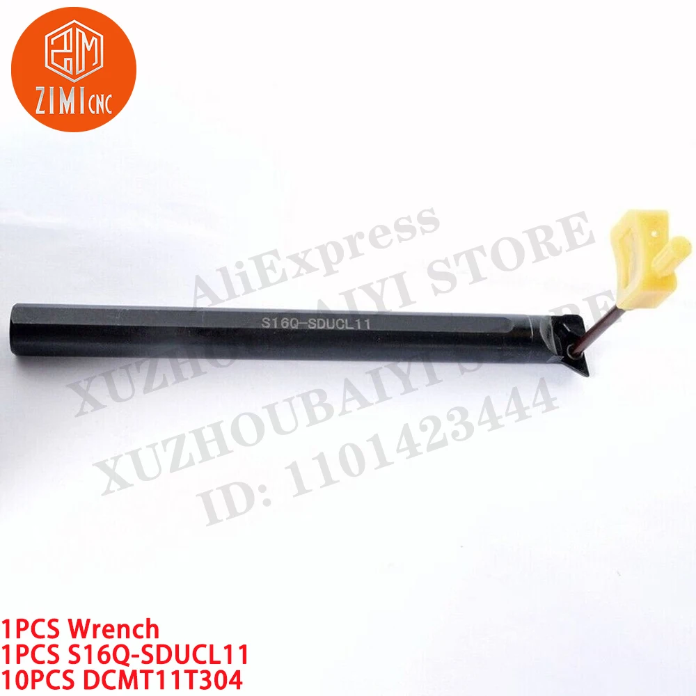 1ชิ้นS16Q SDUCL11 ที่ใส่เครื่องมือกลึงซ้าย + 10 ชิ้น DCMT11T304 เม็ดมีดคาร์ไบด์ เครื่องมือซีเอ็นซี เครื่องกลึงโลหะ เครื่องกล เครื่องมือตัด