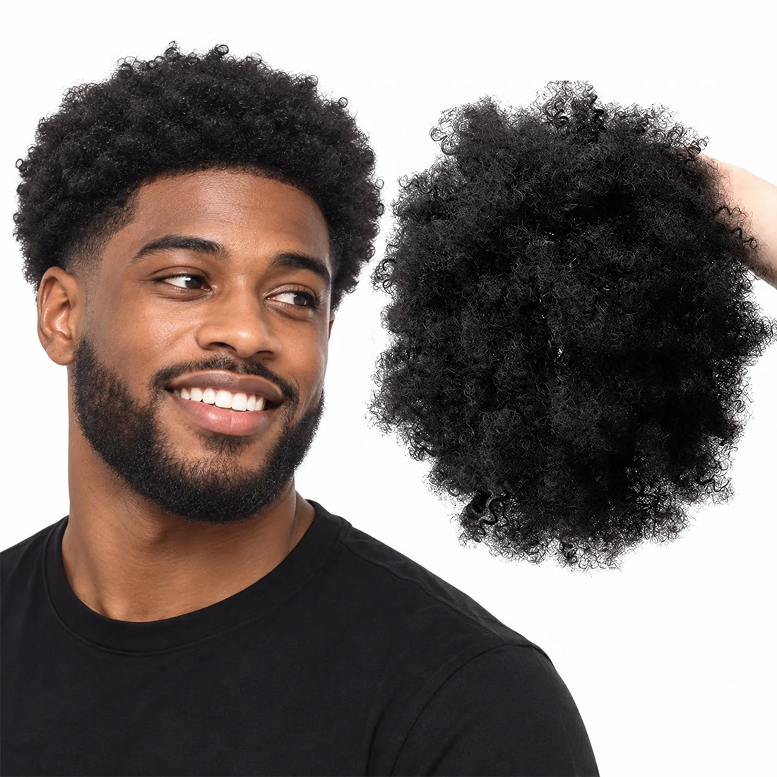 アフロメンズ人毛ウィッグ-8x10ネットベース-ナチュラルな縮れ毛ヘアピース-フルボリューム-デイリーファッションスタイリング用