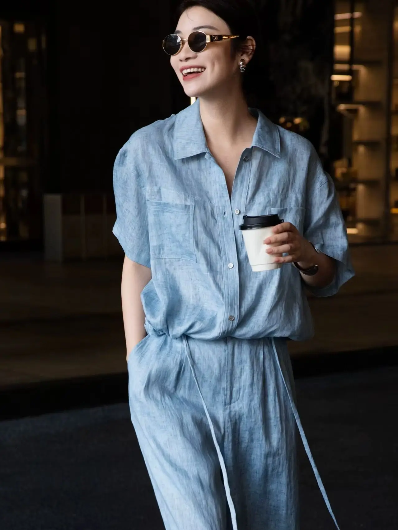 

Casual high quality women's linen trouser suit