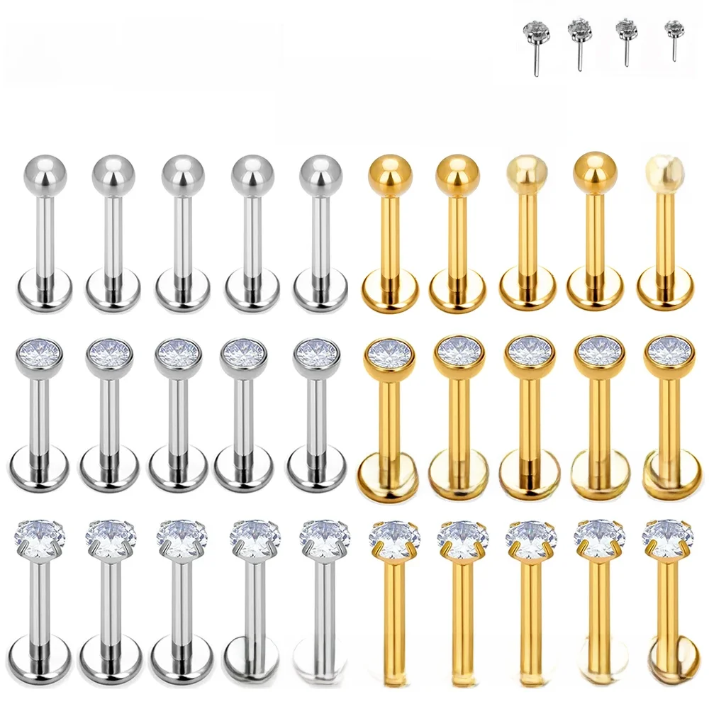 10/50pcs Groothandel G23 Titanium Piercing Labret Lip ASTM F136 Lichaam Sieraden Neus Stud oorbellen Voor Vrouwen 20/18/16G - afbeelding 2