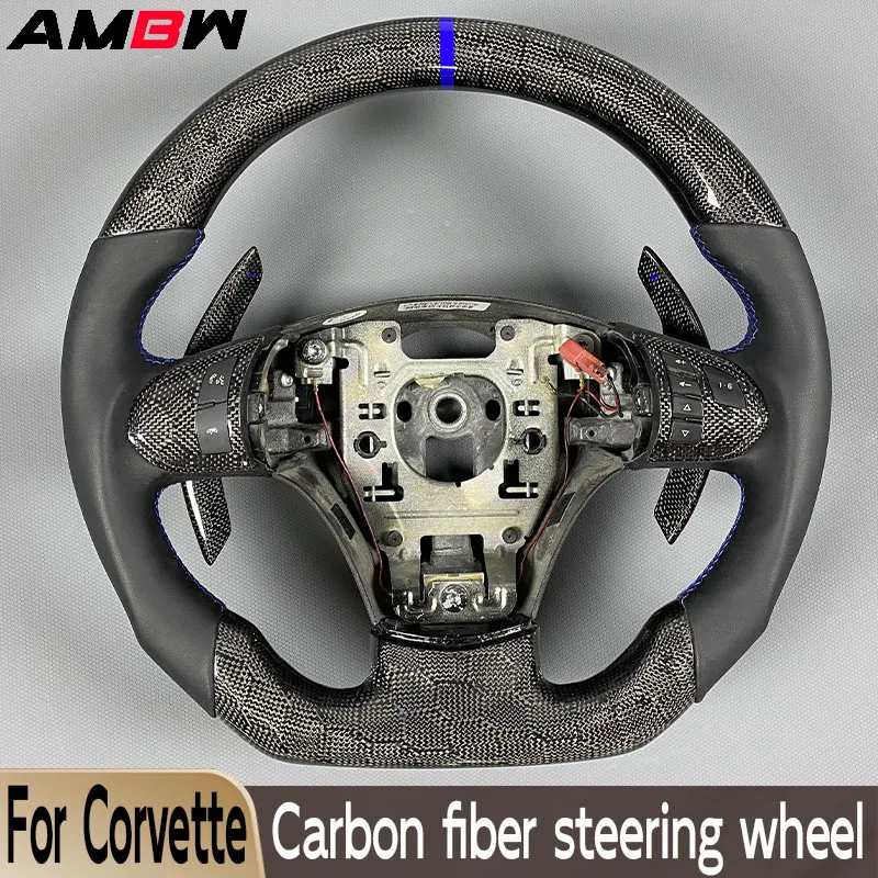 Customized Carbon Fiber Steering Wheel for Chevrolet Corvette C6 2005-2013 Black Leather Sporty Style