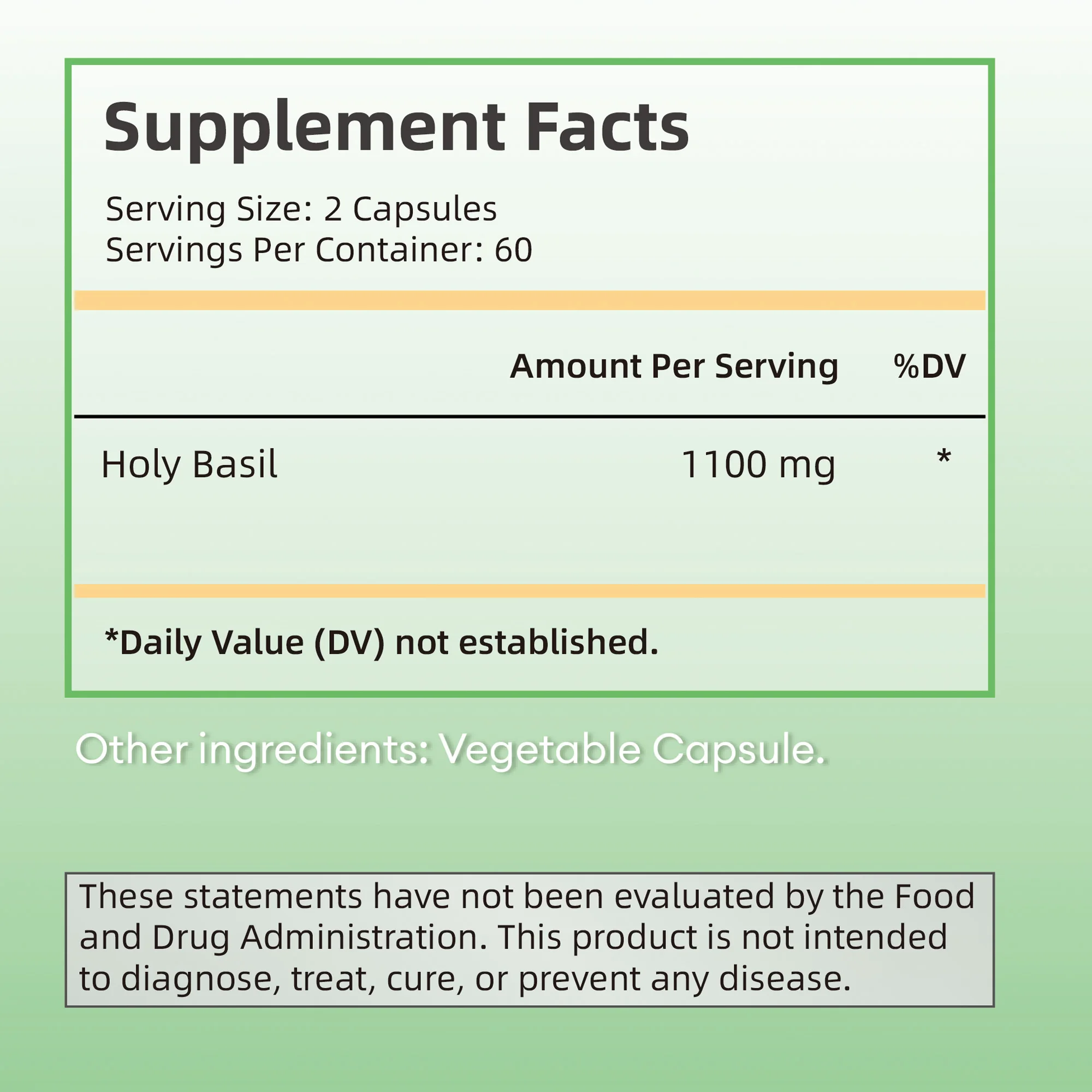 Holy Basil - Antioxidant, Stress Relief, Digestive Health Support, Cognitive Function Improvement - 120 Capsules