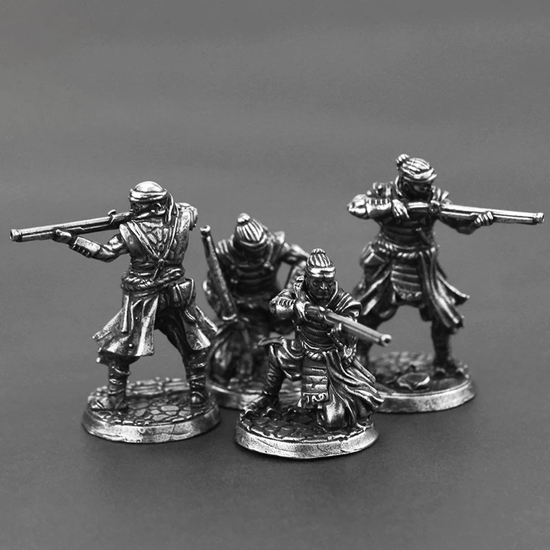 White Copper Japanese Shogunate Samurai Figurines Miniatures Vintage Metal Soldiers Model Statue Desktop Toy Ornament Decoration